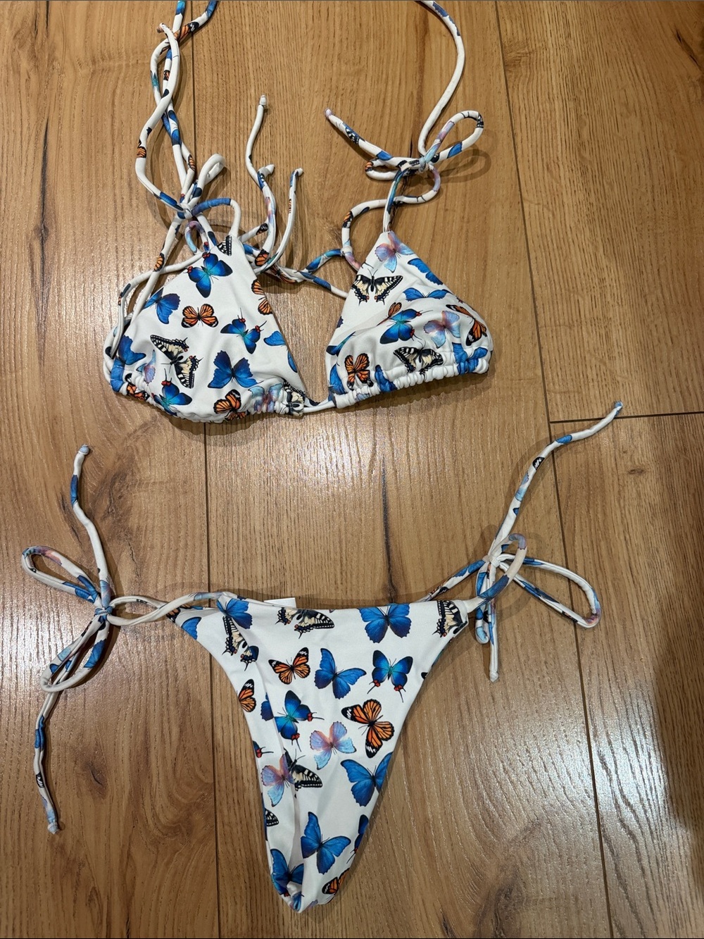 White Butterfly Print thong Tie-Side Bikini